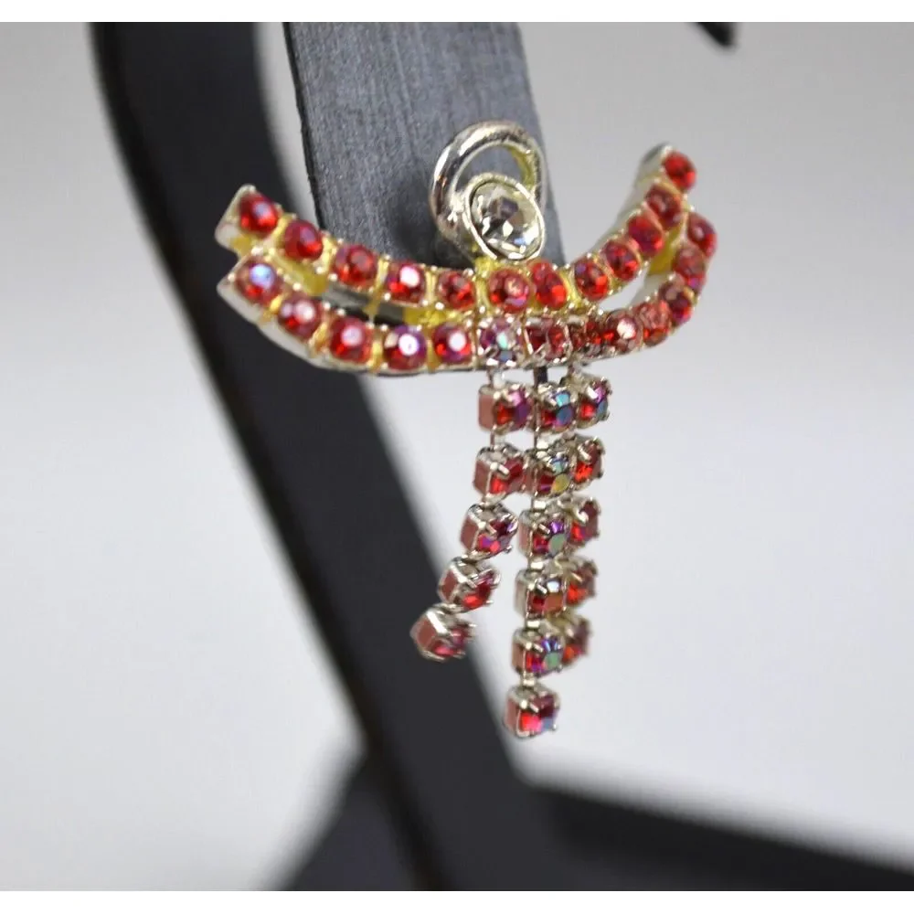 Vintage Silver Tone Jeweled Angel‎ Tac Pin Red Rhinestones & 1 Clear  1.25